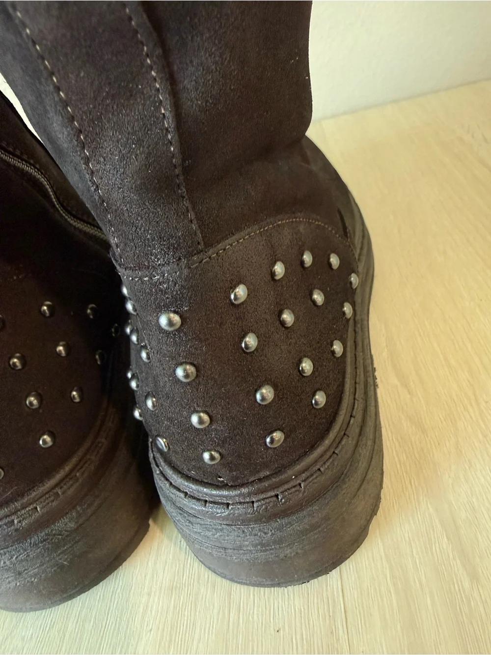 Emanuele Crasto Italy Brown Suede Studded Knee High Boots Women’s EU 38